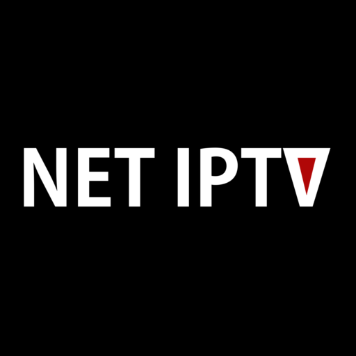 NET IPTV -sovelluksen pelkistetty logo mustalla taustalla. Tasapainoinen soitin ohjelmaoppaalla.