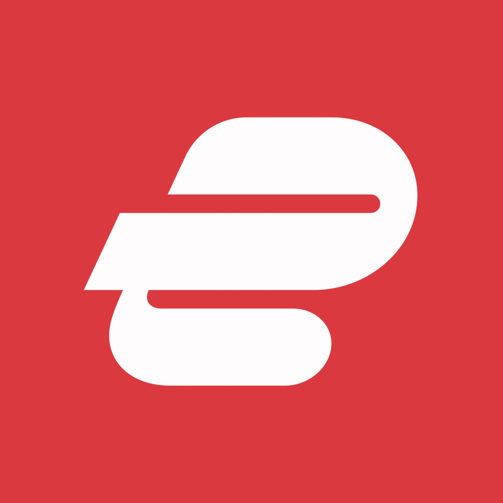ExpressVPN:n punainen logo valkoisella E-kirjaimella - tunnettu nopeista yhteyksistä, jotka takaavat sujuvan IPTV-suoratoiston.
