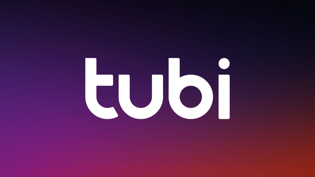 Tubi-palvelun logo valkoisella tekstillä liukuvärjätyllä violetti-punaisella taustalla. Tubi tarjoaa ilmaista suoratoistosisältöä.